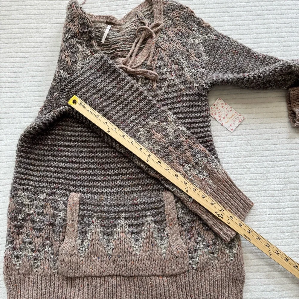 Free People Blush Taupe Lace-Up Cable Knit Scoop Sweater